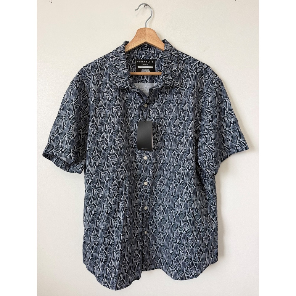 Perry Ellis Slim Fit Short Sleeve Button-Down Shirt – Dark Sapphire – XL – NWT